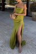 Margovil High Slit Back Drape Cascading Satin Maxi Cami Dress