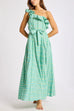 One Shoulder Ruffle Trim Tie Waist Striped Maxi Dress