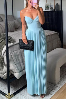 Margovil Strapless V Neck Corset Pleated Maxi Dress