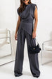 Margovil Ruched Asymmetrical Top and Wide Leg Pants Set