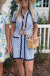 Short Sleeves Button Down Ric Rac Trim Striped Mini Dress