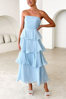 Margovil Strapless Empire Waist Ruffle Layered Maxi Dress
