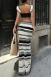Margovil Striped V Neck Ruffle Crop Top and Bodycon Maxi Skirt Crochet Knit Set