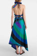 Margovil Printed Halter Tie Knot Backless Top and Irregular Hem Maxi Skirt Set