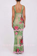 Margovil V Neck Sleeveless Rose Print Bodycon Maxi Dress