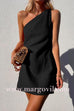 Margovil One Shoulder Solid Cotton Linen Mini Dress