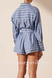 Margovil Striped Long Sleeves Curve Hem Shirt and High Rise Shorts Set