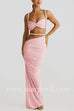 Margovil Crop Cami Top and Cut Out Ruched Maxi Skirt Set