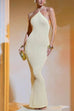 Margovil Halter Open Back Hollow Out Knit Bodycon Maxi Dress