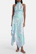 Margovil Printed Halter Tie Knot Backless Top and Irregular Hem Maxi Skirt Set