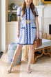 Short Sleeves Button Down Ric Rac Trim Striped Mini Dress
