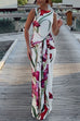 Margovil Sleeveless Tie Waist Floral Print Bodycon Maxi Dress