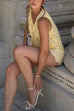V Neck Sleeveless Crop Top and High Waist Shorts Lace Set