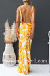 Cowl Neck Open Back Sun-Kissed Floral Satin Maxi Dress