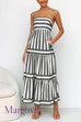 Margovil Spaghetti Strap Tiered Color Block Striped Maxi Dress