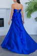 Strapless Back Lace-up High Slit Ruffle Maxi Dress