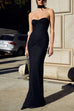 Margovil Strapless Ruched Glitter Mesh Bodycon Maxi Gown