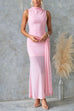 Mockneck Sleeveless Drape Front Maxi Dress