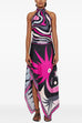 Margovil Printed Halter Tie Knot Backless Top and Irregular Hem Maxi Skirt Set