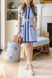 Short Sleeves Button Down Ric Rac Trim Striped Mini Dress