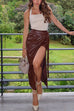 Tie Waist Faux Leather Wrap Midi Skirt