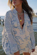 Margovil Collared V Neck Shirt and Side Slit Shorts Vitamin Sea Print Set