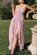 Margovil Sleeveless Open Back High Slit Ruffle Maxi Dress