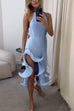 Sleeveless Sculpted Elegance Pleated Ruffle Midi Dress