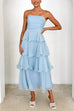 Margovil Strapless Empire Waist Ruffle Layered Maxi Dress