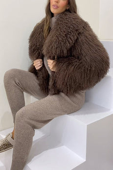 Margovil Open Front Winter Faux Fur Teddy Coat