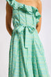 One Shoulder Ruffle Trim Tie Waist Striped Maxi Dress