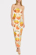 Strapless Back Slit Tulip Print Maxi Dress