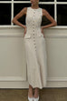 Margovil Sleeveless Button Down Slit Ribbed Knit Maxi Dress