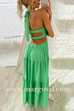 Halter-neck Open Back Tiered Maxi Vacation Dress