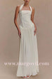Halter Sleeveless Pleated Splice Maxi Dress