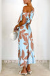 Off Shoulder Waisted Print Maxi Dress