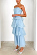 Margovil Strapless Empire Waist Ruffle Layered Maxi Dress