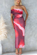 Off Shoulder Mesh Stretchy Tie Dye Maxi Dress