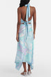 Margovil Printed Halter Tie Knot Backless Top and Irregular Hem Maxi Skirt Set