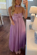 Margovil Strapless Back Lace-up Satin Pleated Maxi Party Dress