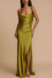 Margovil High Slit Back Drape Cascading Satin Maxi Cami Dress