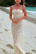 Margovil Strapless Lace Hollow Out Bodycon Maxi Dress
