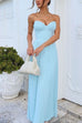 Margovil Strapless V Neck Corset Pleated Maxi Dress