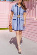 Short Sleeves Button Down Ric Rac Trim Striped Mini Dress