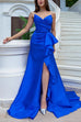 Strapless Back Lace-up High Slit Ruffle Maxi Dress
