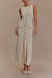 Margovil Sleeveless Button Down Knit Bodycon Maxi Dress