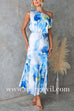 Asymmetric One Shoulder Tie Waist Slit Tie Dye Maxi Dress