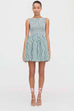 Boat Neck Sleeveless Smocked Bodice Striped Mini Dress