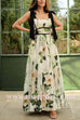 Bow Shoulder Strappy Floral Print Swing Maxi Dress