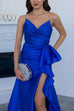 Strapless Back Lace-up High Slit Ruffle Maxi Dress